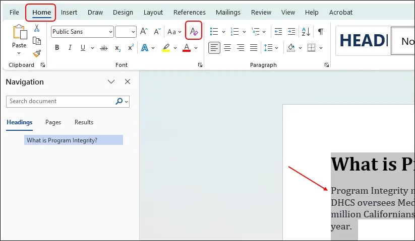 How to clear formatting from font group